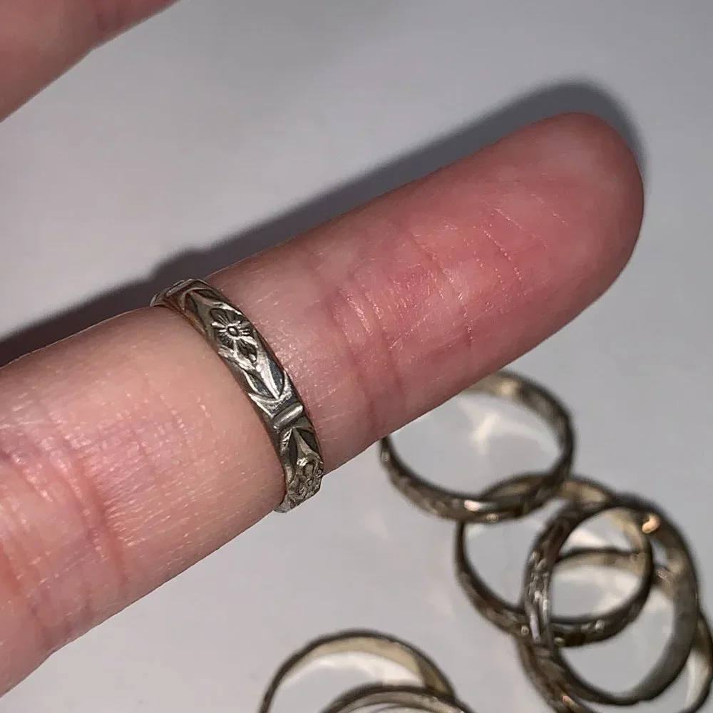 Sterling Silver Floral Design Ring, Size 3